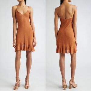 NWT NEW Ulla Johnson Bianca Metallic Knit V-Neck Mini Dress Copper Ruffle Hem